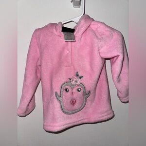 Darling Pink Hoodie with Penguin Embroidery